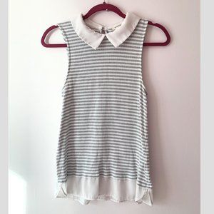 Grey and White Striped Top with Peter Pan Collar